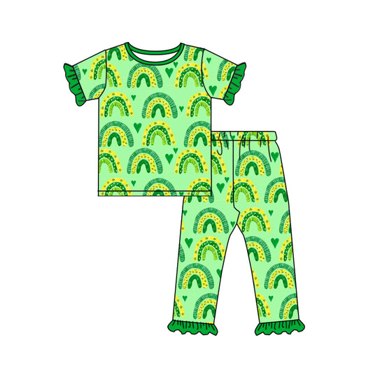 Baby Girls St Patrick Day Green Rainbow Tops Pants Pajamas Clothes Outfits Sets preorder(moq 5)