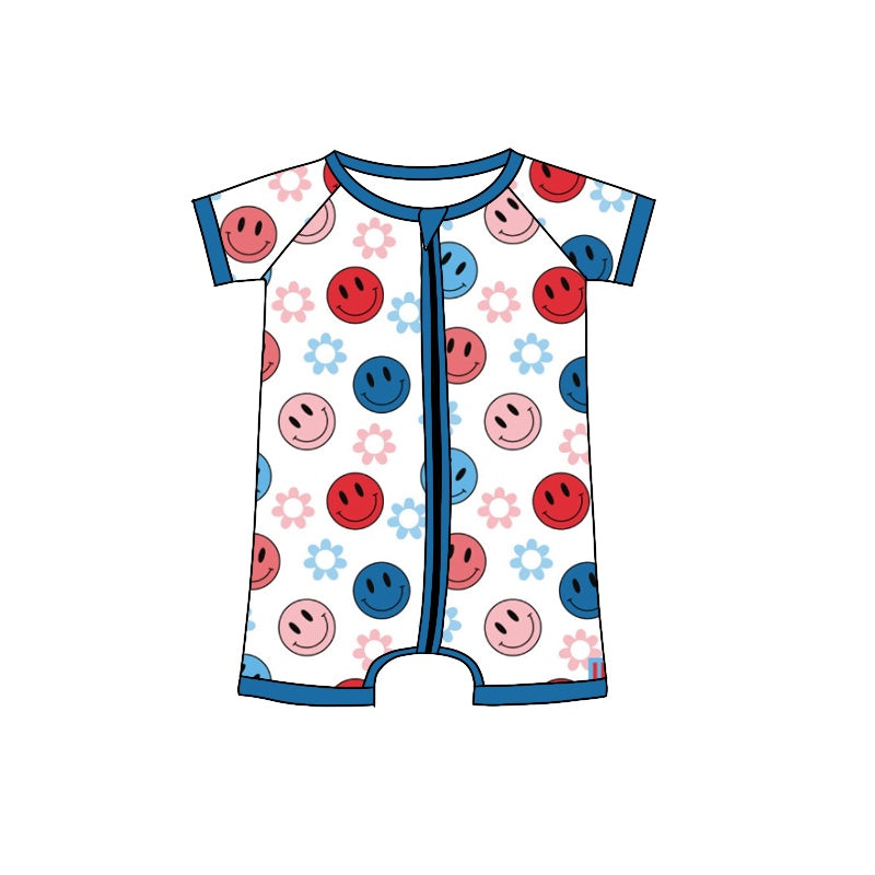 Baby Toddler Boys 4th Of July Smile Short Sleeve Zip Rompers preorder(moq 5)