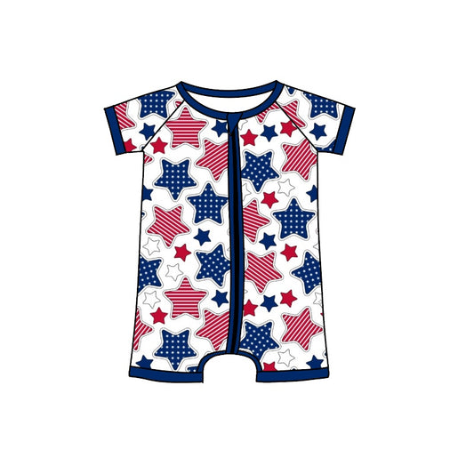 Baby Toddler Boys 4th Of July Stars Short Sleeve Zip Rompers preorder(moq 5)