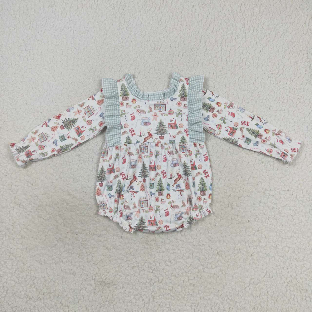 Christmas Baby Girls Ruffle Long Sleeve Presents Rompers