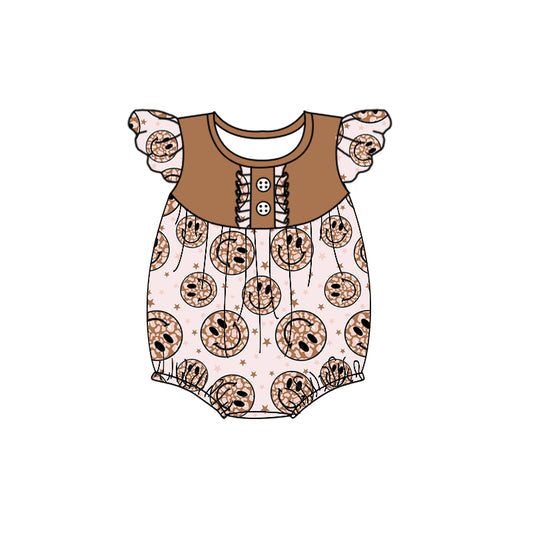 Baby Toddler Girls Brown Smile Flutter Sleeve Rompers preorder(moq 5)