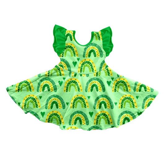 Baby Girls St Patrick Day Green Rainbow Flutter Sleeve Twirl Dresses preorder(moq 5)