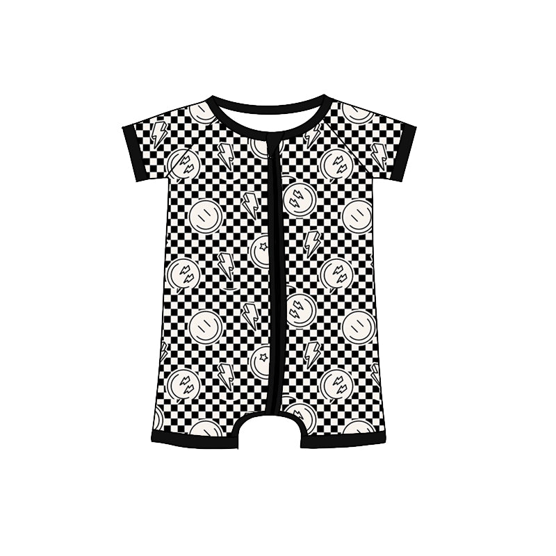 Baby Toddler Boys Black Smile Short Sleeve Zip Rompers preorder(moq 5)