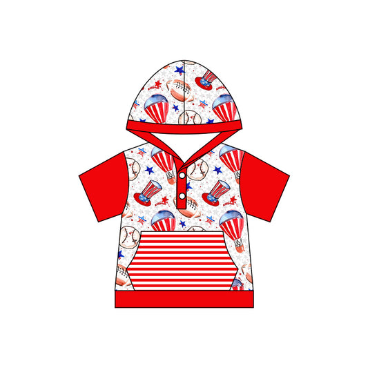 Baby Boys Red Balloon 4th Of July Hooded Tops preorder(moq 5)