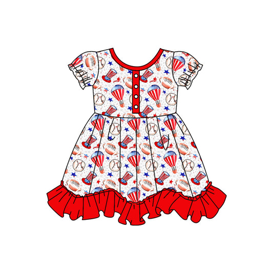 Baby Girls Red Balloon 4th Of July Ruffle Dresses preorder(moq 5)