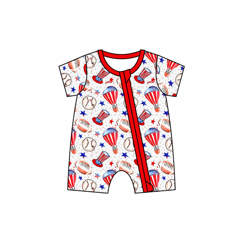 Baby Toddler Boys 4th Of July Balloon Short Sleeve Zip Rompers preorder(moq 5)