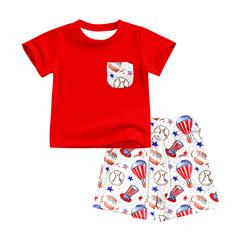 Baby Boys Red Balloon 4th Of July Shirts Shorts Outfits Sets preorder(moq 5)