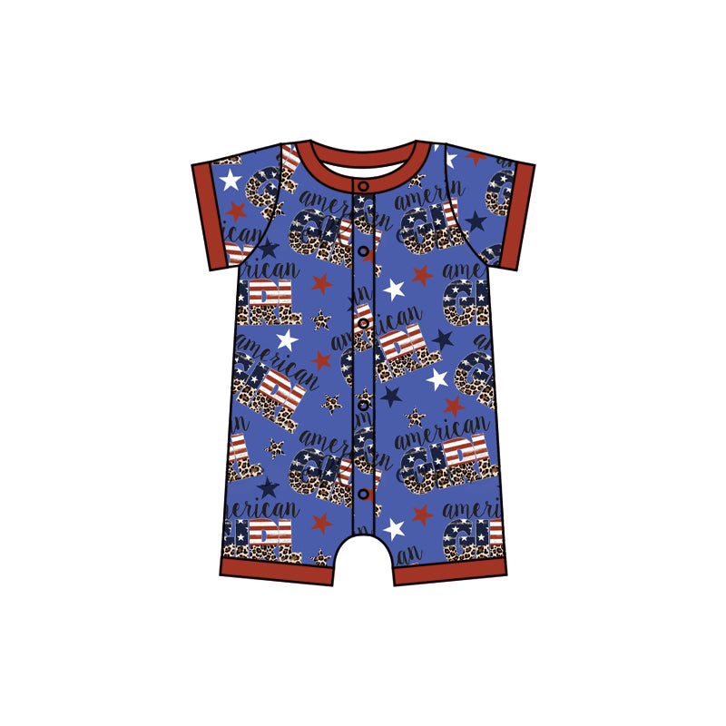 Baby Toddler Girls 4th Of July Flag Short Sleeve Buttons Rompers preorder(moq 5)
