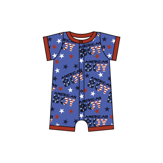 Baby Toddler Boys 4th Of July Flag Short Sleeve Buttons Rompers preorder(moq 5)