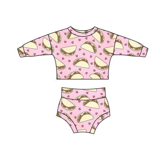 Baby Girls Toddler Taco Pink Long Sleeve Top Bummie Sets preorder(moq 5)