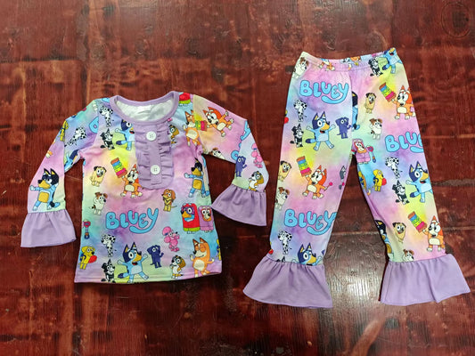 Baby Girls Toddler Birthday Dogs Tops Ruffle Pants Pajamas Clothing Sets preorder(moq 5)