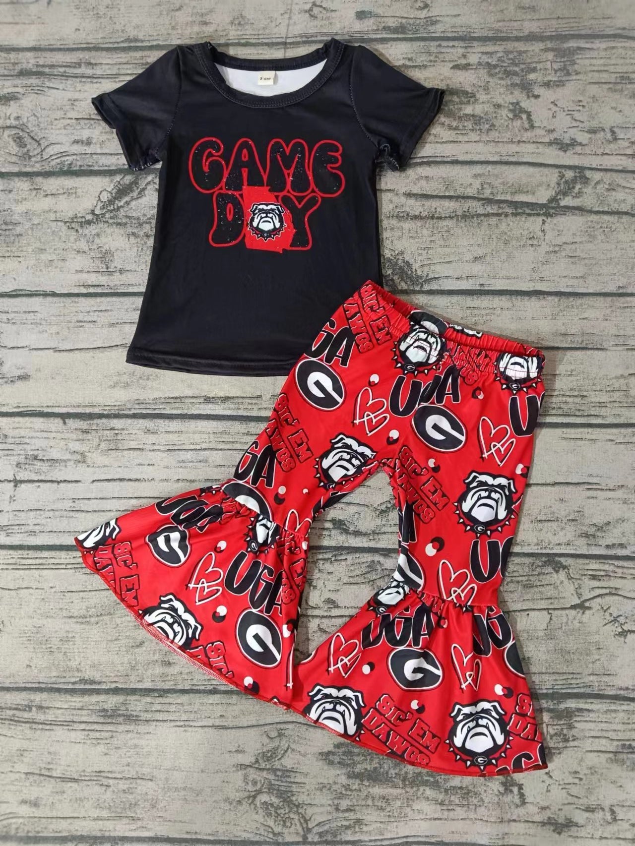 Baby Girls Toddler Black Tee Shirts Top Flare Bell Pants Clothing Sets preorder(moq 5)