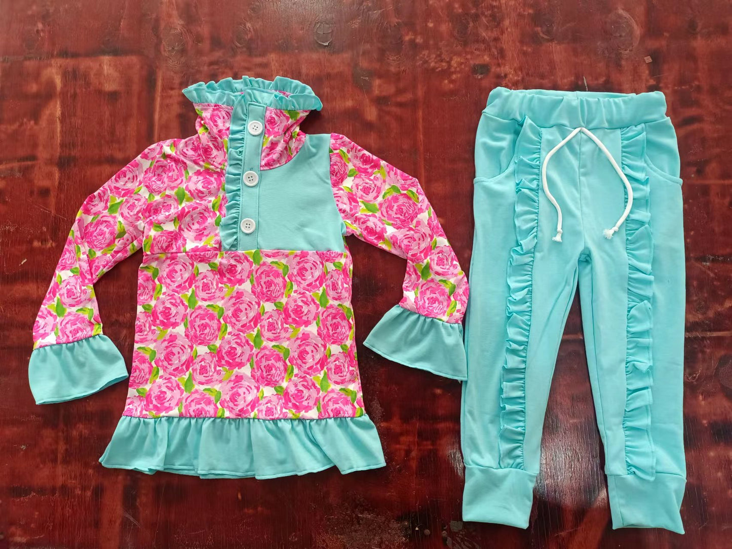 Baby Girls Toddler Pink Floral Spring Ruffle Top Pants Boutique Outfits Sets preorder(moq 5)