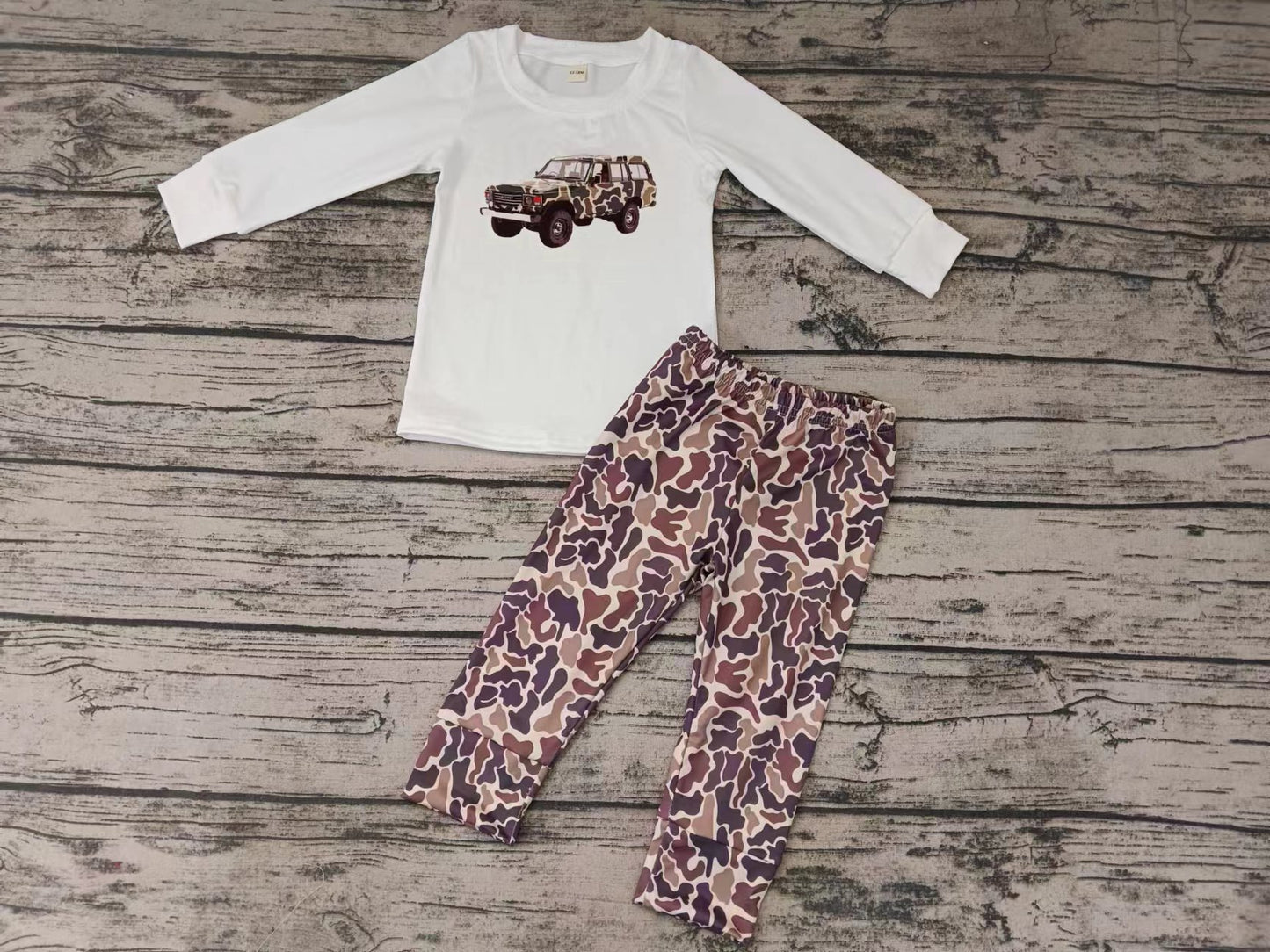 Baby Boys Toddler Camo Car Tee Shirts Top Pants Clothing Sets preorder(moq 5)