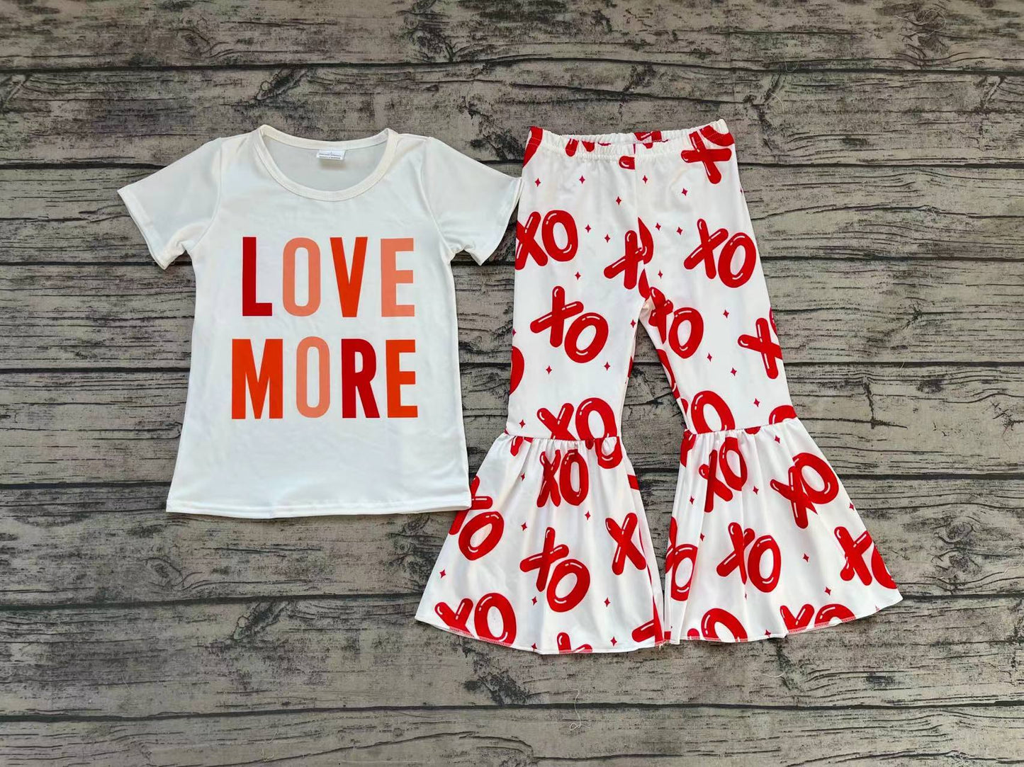 Baby Girls Valentines Love More Shirt XOXO Bell Pants Clothes Sets