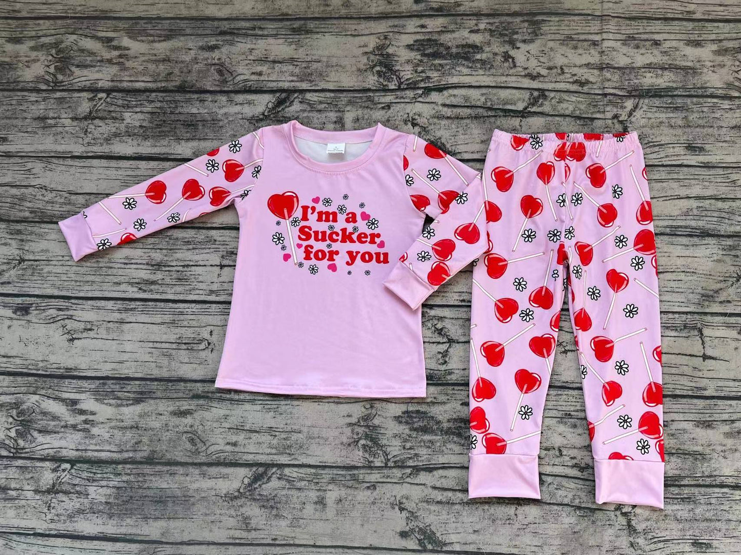 Baby Girls Pink Hearts Valentines Tee Shirts Tops Pants Pajamas Clothes Sets