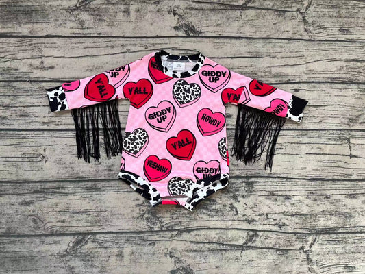 Baby Infant Girls Valentines Hearts Long Sleeve Tassel Rompers