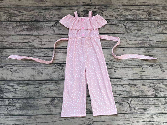 Baby Girls Pink Dots Ruffle Strap Belts Jumpsuits