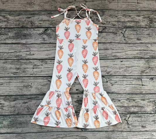 Baby Girls Easter Carrots Bell Bottom Straps Jumpsuits Rompers