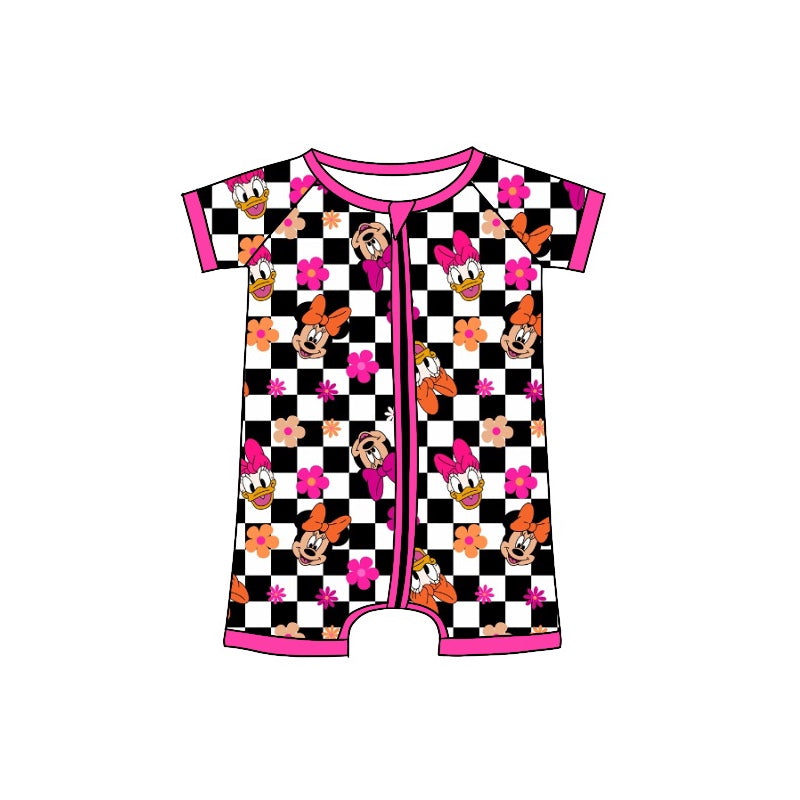 Baby Toddler Girls Black Checkered Mouse Short Sleeve Rompers preorder(moq 5)