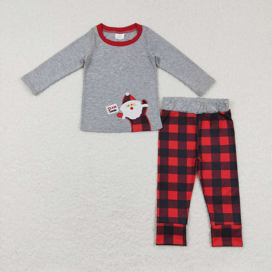 Baby Boys Christmas Santa Top Red Checkered Pants Pajamas Clothes Sets