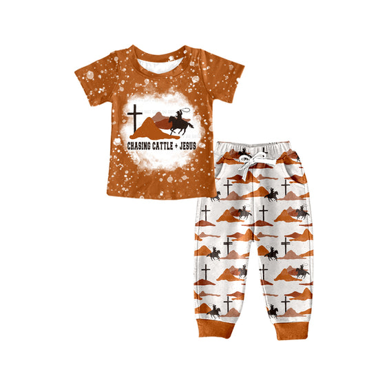 Baby Boys Western Brown Rodeo Tops Pants Clothes Sets preorder(moq 5)