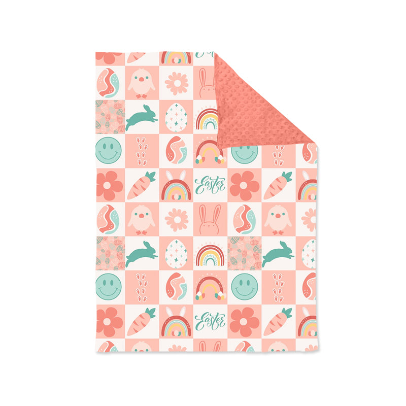 Baby Girls Easter Rabbit Rainbow Minky Blankets preorder(moq 5)