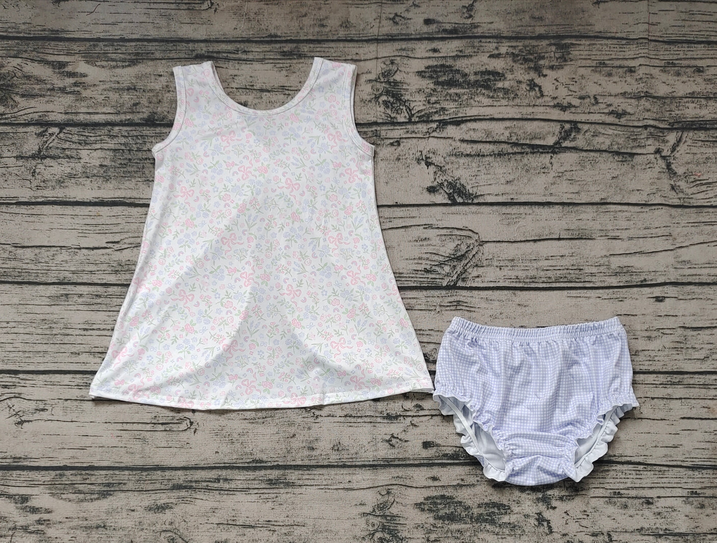 Baby Girls Bows Flowers Sleeveless Tunic Top Bummies Clothes Sets