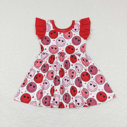 Baby Girls Flutter Sleeve Valentines Smile Red Twirl Knee Length Dresses