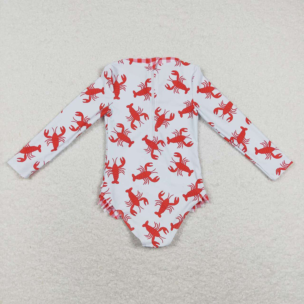 Baby Girls Crawfish Long Sleeve Zip Swimsuits Swimwear