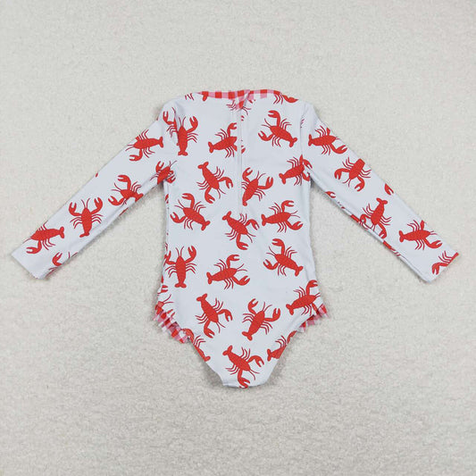 Baby Girls Crawfish Long Sleeve Zip Swimsuits Swimwear