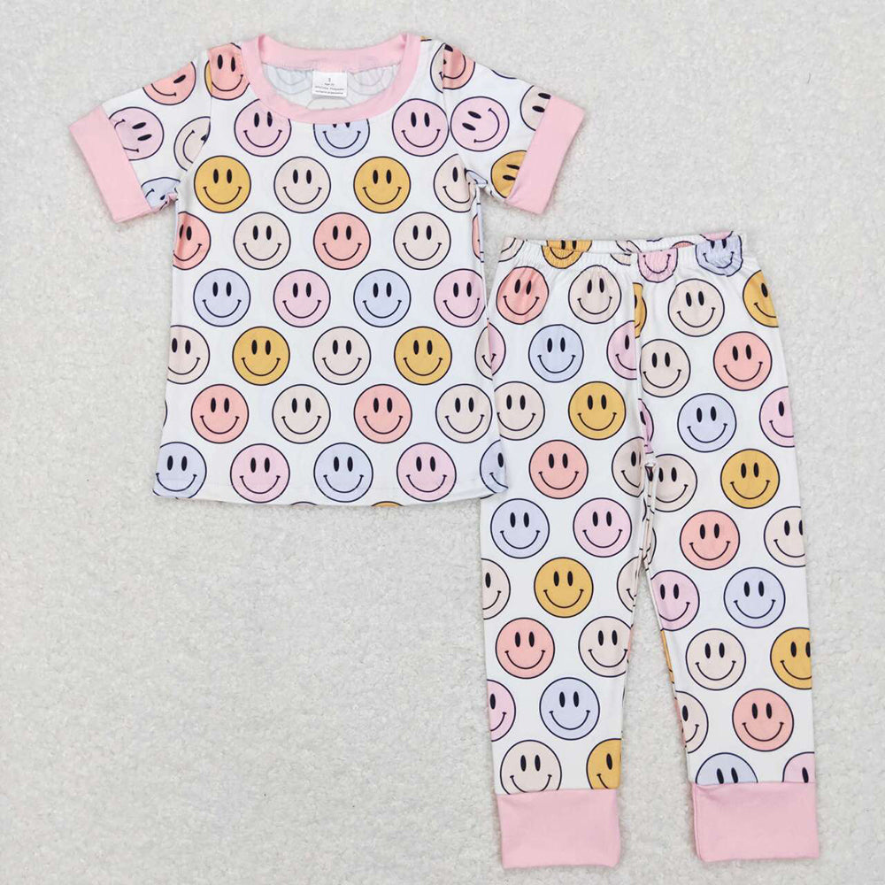 Baby Girls Pink Smile Short Sleeve Shirt Pants Pajamas Clothes Sets