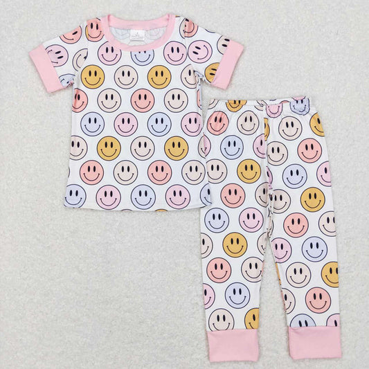 Baby Girls Pink Smile Short Sleeve Shirt Pants Pajamas Clothes Sets