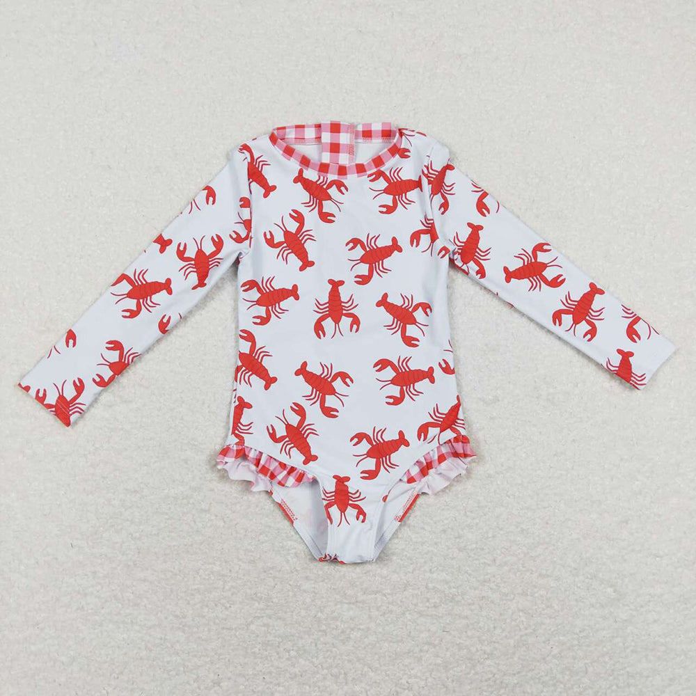 Baby Girls Crawfish Long Sleeve Zip Swimsuits Swimwear