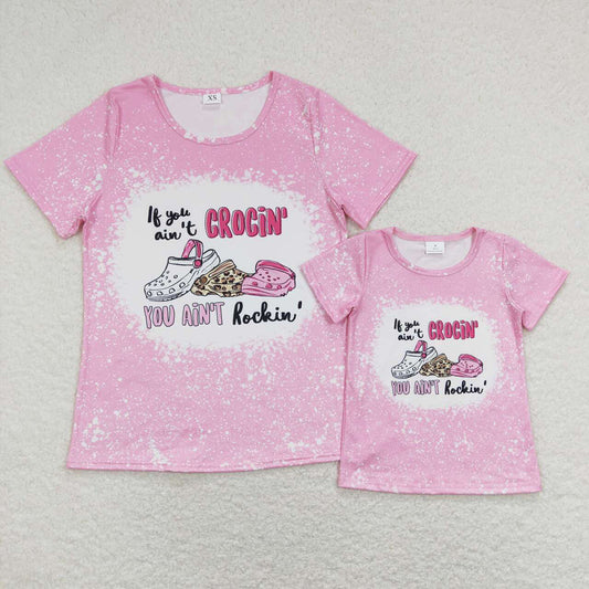 Baby Girls Mommy and Me Pink Short Sleeve Slippers Tee Shirts Tops