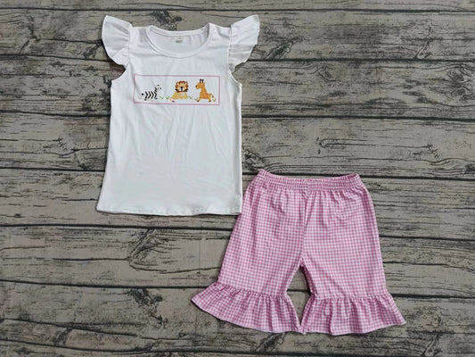 Baby Girls Cartoon Pink Animal Shirt Shorts Clothes Sets Preorder(moq 5)