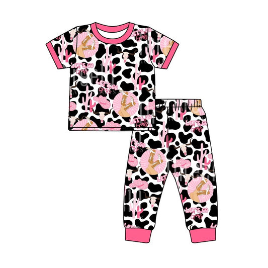 Baby Girls Short Sleeve Western Boots Tops Pants Pajamas Clothes Outfits Sets preorder(moq 5)