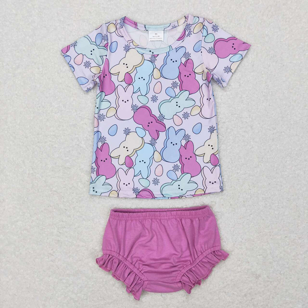 Baby Girls Easter Rabbit Purple Top Bummie Sets