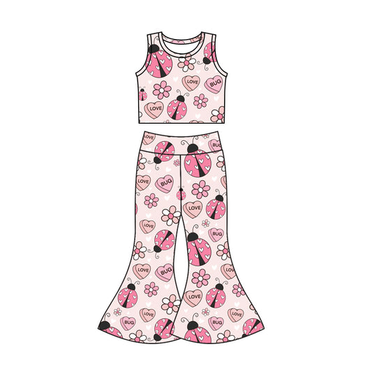 Baby Girls Pink Bugs Valentines Sleeveless Tops Bell Pants Clothes Sets preorder(moq 5)