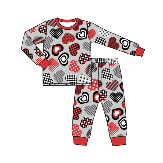 Baby Boys Grey Hearts Tops Pants Pajamas Clothes Sets preorder(moq 5)