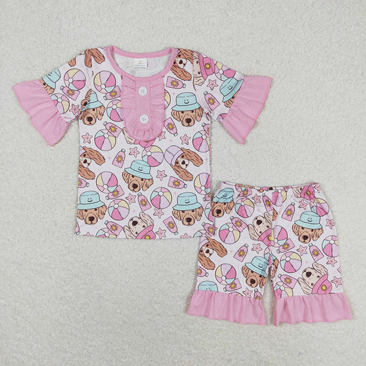 Baby Girls Dogs Ball Shirt Top Summer Shorts Pajamas Clothes Sets