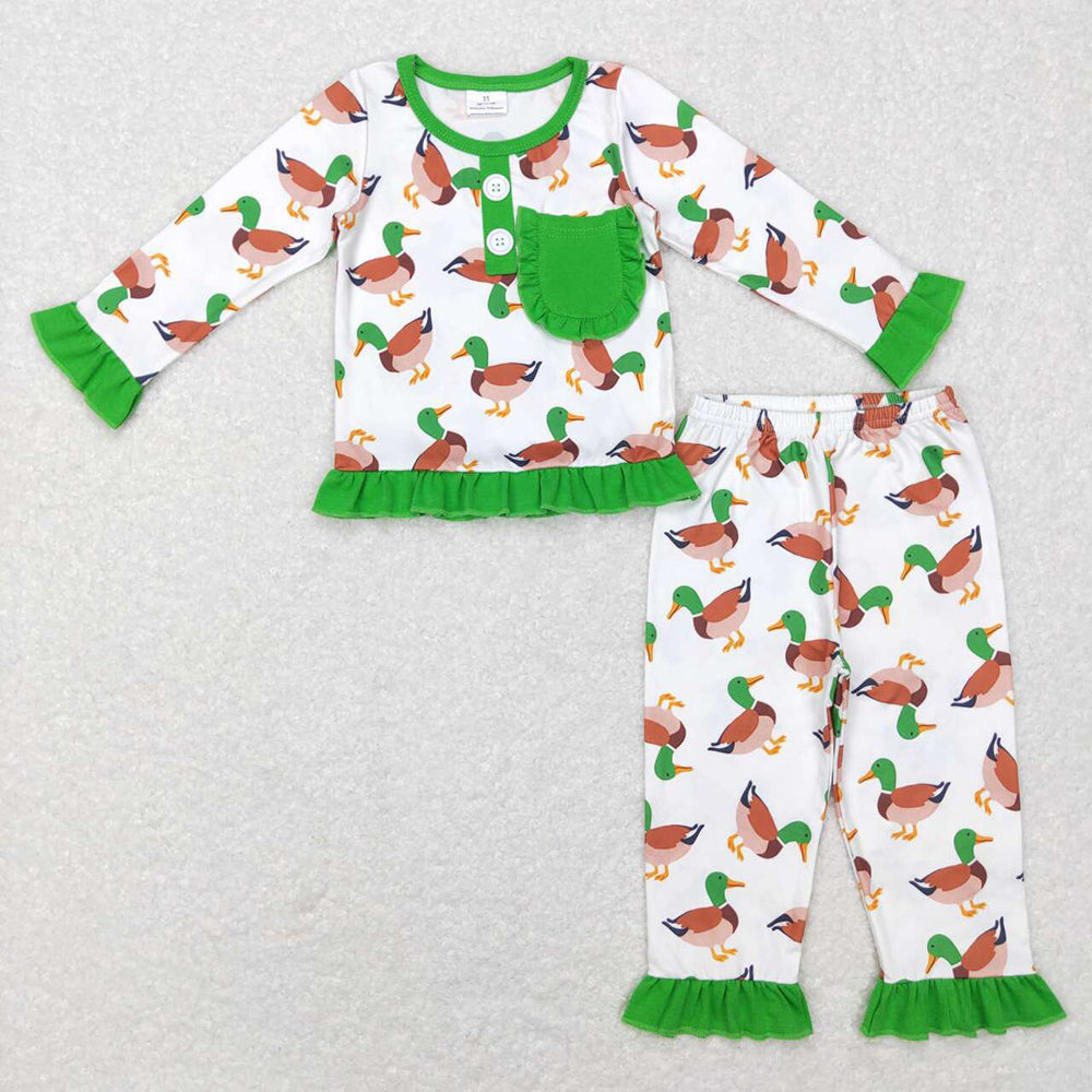 Baby Girls Duck Pocket Tops Pants Ruffle Pajamas Clothes Sets