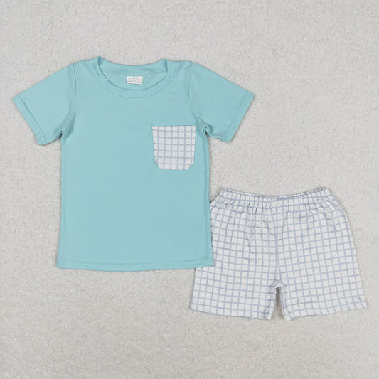 Baby Boys Blue Pocket Shirt Top Checkered Shorts Clothes Sets