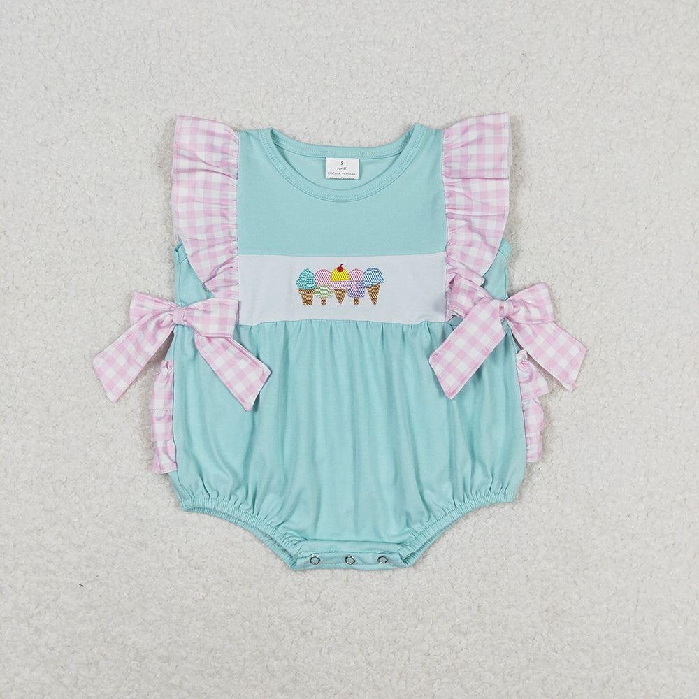 Baby Girls Summer Popsicle Bows Sleeveless Bubble Rompers
