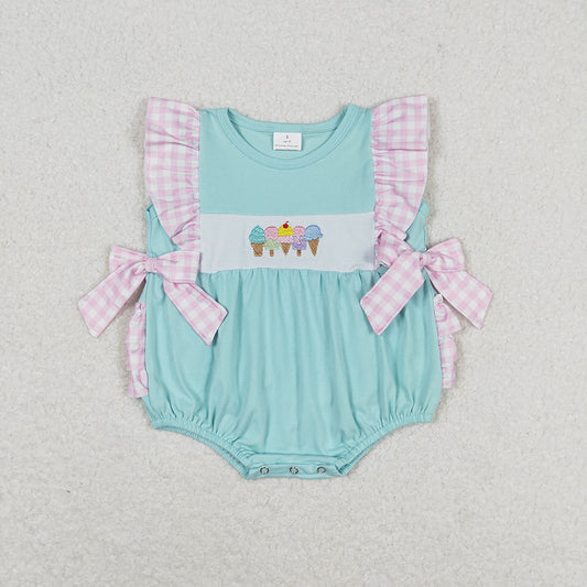 Baby Girls Summer Popsicle Bows Sleeveless Bubble Rompers