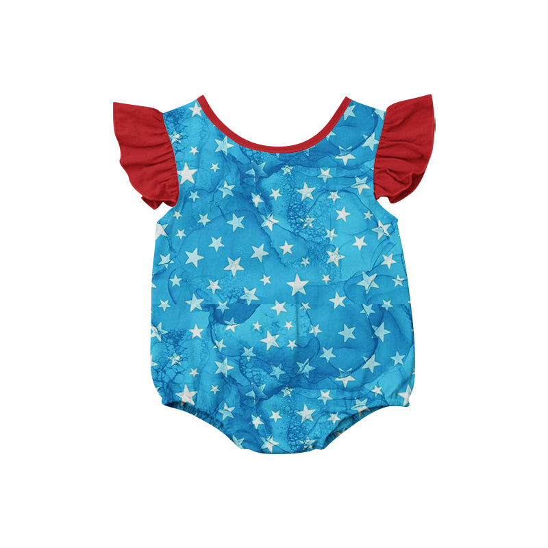 Baby Toddler Girls Flutter Sleeve Stars Blue Flutter Sleeve Rompers preorder(moq 5)