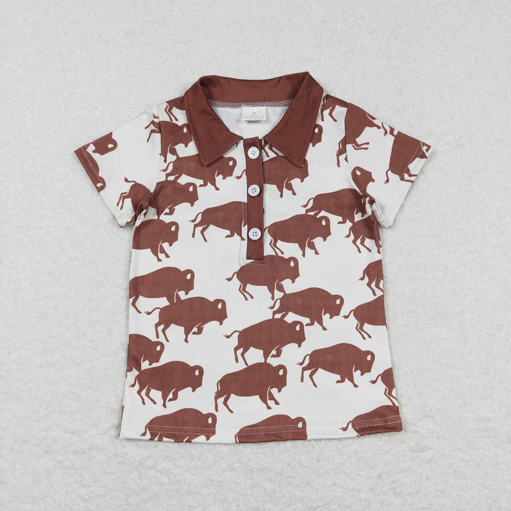 Baby Boys Cow Western Short Sleeve Buttons Shirts Tops