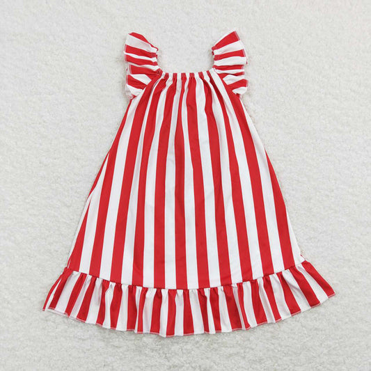 Baby Girls 4Th Of July Red Stripes Big Bow Knee Length Dresses