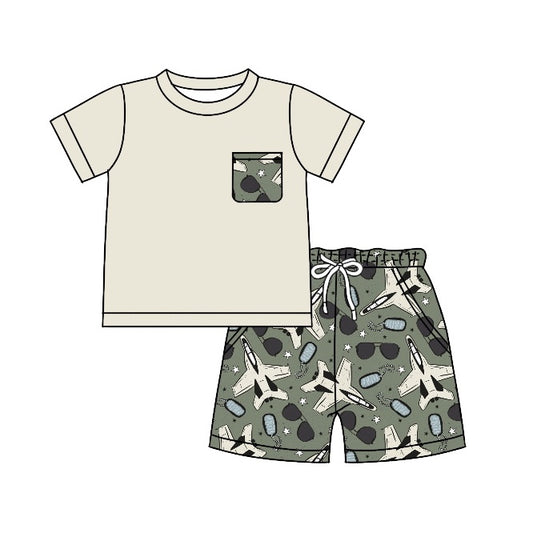 Baby Boys Pocket Plane Shirt Shorts Outfits Sets preorder(moq 5)