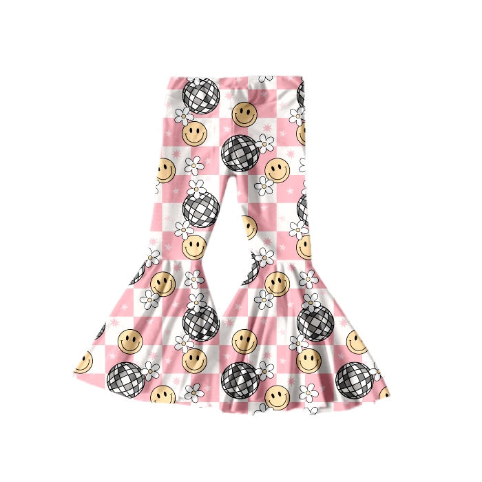 Baby Girls Pink Checkered Flowers Disco Bell Pants preorder(moq 5)